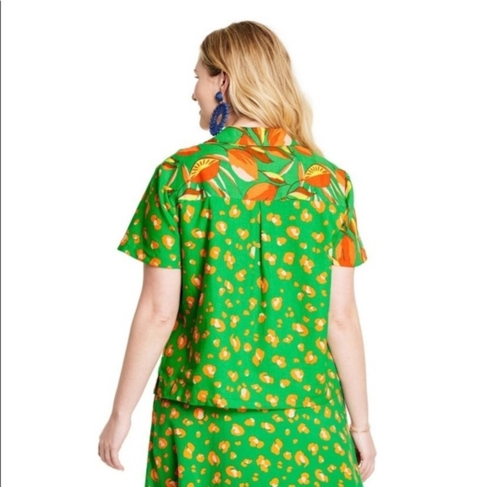 Tabitha Brown Vibrant Green and Orange Patterned Shirt and Shorts Set - Picture 6 of 8